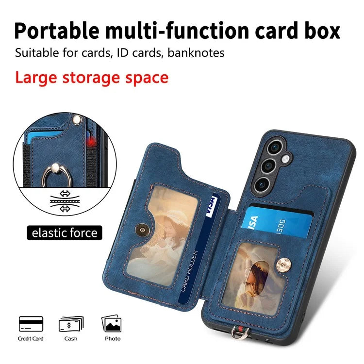 D4 For Samsung Galaxy S23 FE Case with Hand Strap PU Leather RFID Blocking Phone Cover