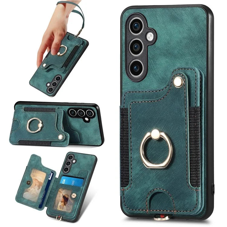 D4 For Samsung Galaxy S23 FE Case with Hand Strap PU Leather RFID Blocking Phone Cover