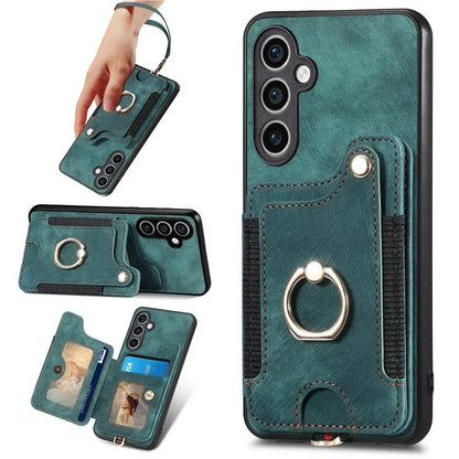 D4 For Samsung Galaxy S23 FE Case with Hand Strap PU Leather RFID Blocking Phone Cover