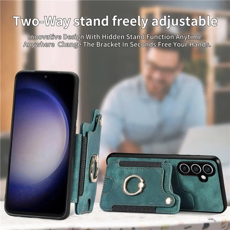 D4 For Samsung Galaxy S23 FE Case with Hand Strap PU Leather RFID Blocking Phone Cover