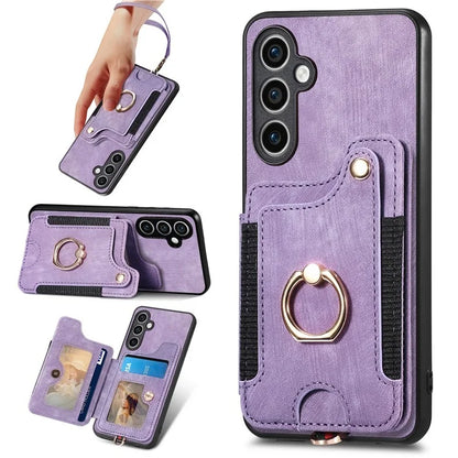 D4 For Samsung Galaxy S23 FE Case with Hand Strap PU Leather RFID Blocking Phone Cover