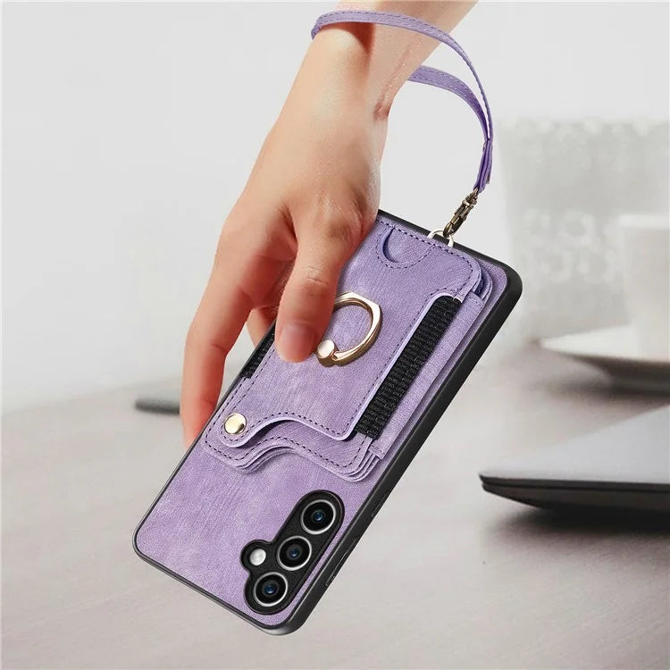 D4 For Samsung Galaxy S23 FE Case with Hand Strap PU Leather RFID Blocking Phone Cover
