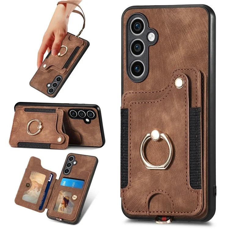 D4 For Samsung Galaxy S23 FE Case with Hand Strap PU Leather RFID Blocking Phone Cover