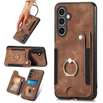 D4 For Samsung Galaxy S23 FE Case with Hand Strap PU Leather RFID Blocking Phone Cover