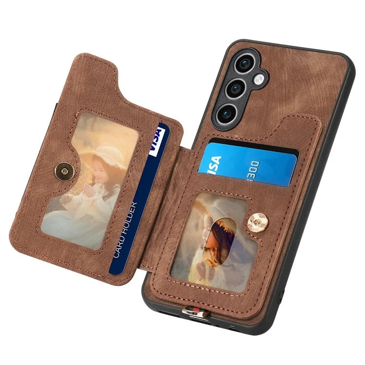D4 For Samsung Galaxy S23 FE Case with Hand Strap PU Leather RFID Blocking Phone Cover