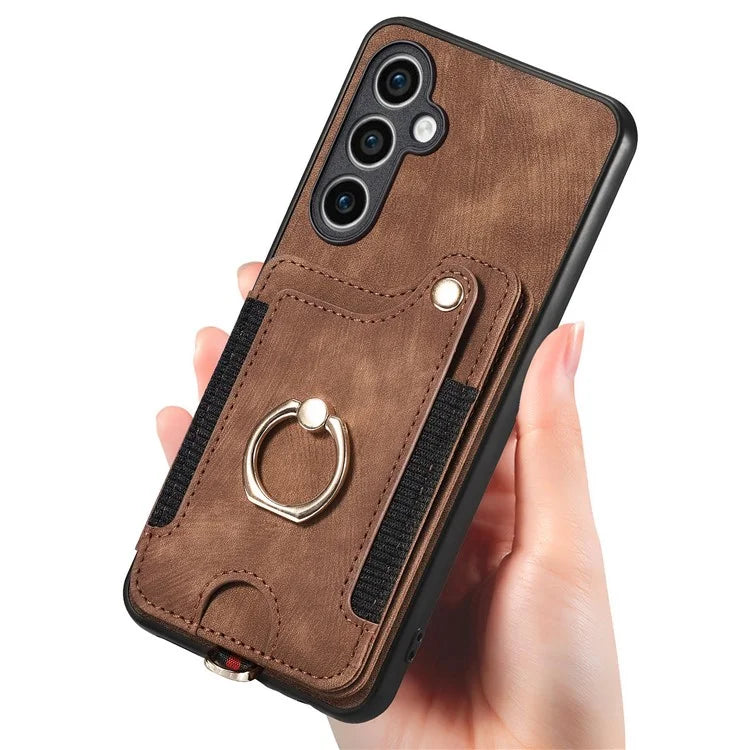 D4 For Samsung Galaxy S23 FE Case with Hand Strap PU Leather RFID Blocking Phone Cover