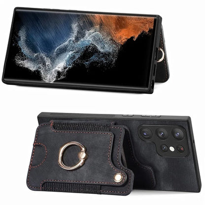 D4 For Samsung Galaxy S23 Ultra RFID Blocking Vintage Phone Case Card Slots Kickstand Cover