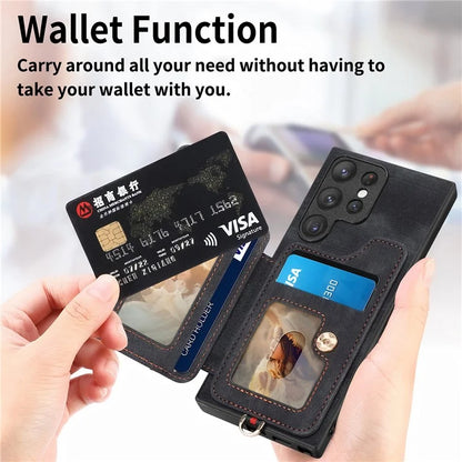 D4 For Samsung Galaxy S23 Ultra RFID Blocking Vintage Phone Case Card Slots Kickstand Cover