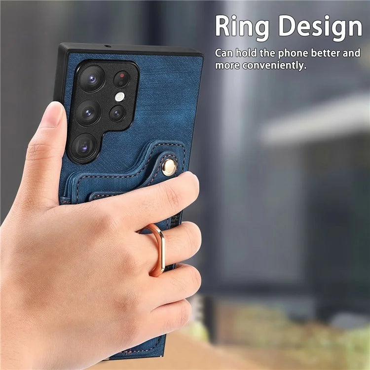 D4 For Samsung Galaxy S23 Ultra RFID Blocking Vintage Phone Case Card Slots Kickstand Cover