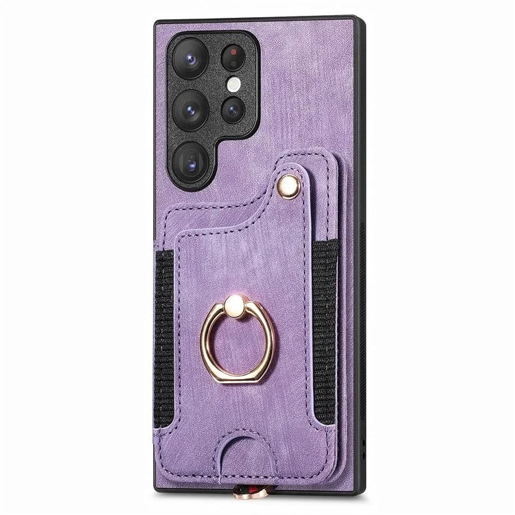 D4 For Samsung Galaxy S23 Ultra RFID Blocking Vintage Phone Case Card Slots Kickstand Cover