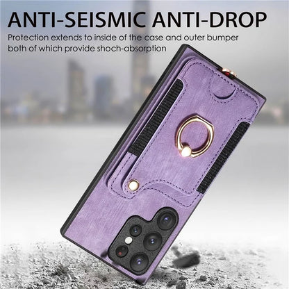 D4 For Samsung Galaxy S23 Ultra RFID Blocking Vintage Phone Case Card Slots Kickstand Cover
