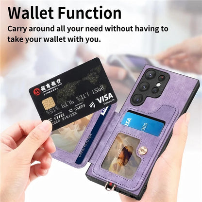 D4 For Samsung Galaxy S23 Ultra RFID Blocking Vintage Phone Case Card Slots Kickstand Cover