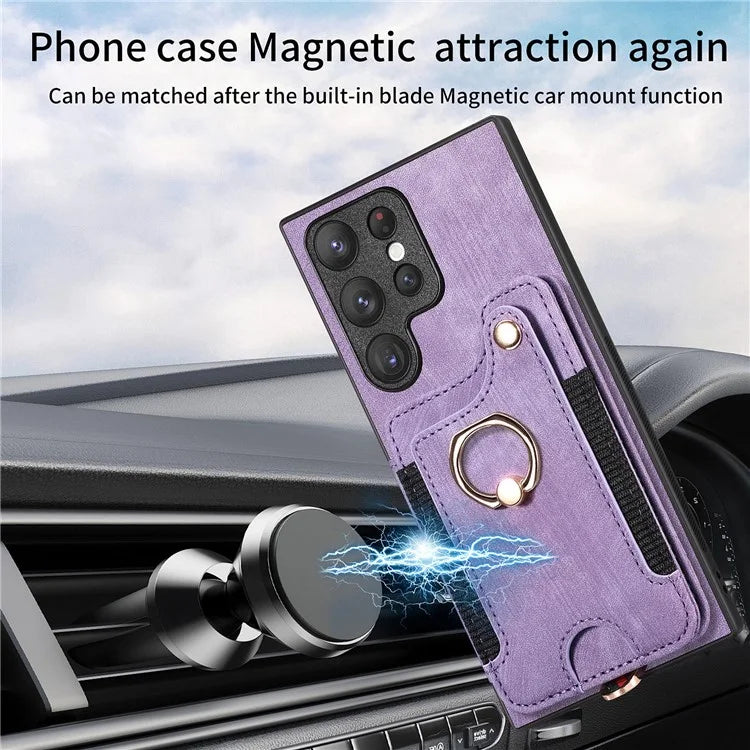 D4 For Samsung Galaxy S23 Ultra RFID Blocking Vintage Phone Case Card Slots Kickstand Cover