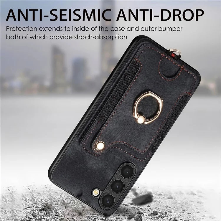 D4 For Samsung Galaxy S23+ Cell Phone Case RFID Blocking Card Holder Ring Kickstand Back Cover