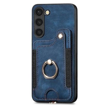 D4 For Samsung Galaxy S23+ Cell Phone Case RFID Blocking Card Holder Ring Kickstand Back Cover