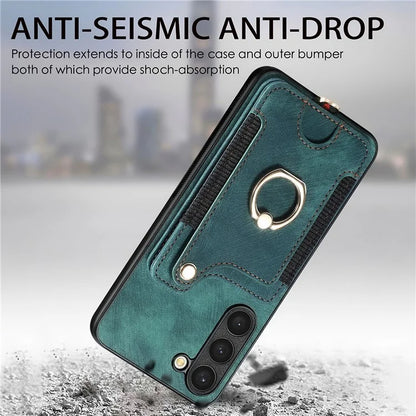 D4 For Samsung Galaxy S23+ Cell Phone Case RFID Blocking Card Holder Ring Kickstand Back Cover