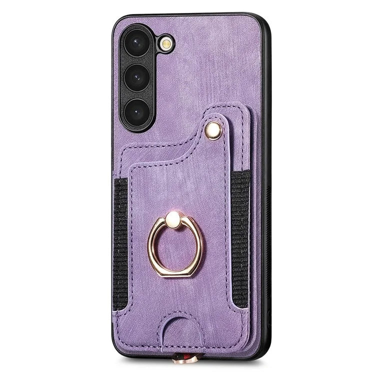 D4 For Samsung Galaxy S23+ Cell Phone Case RFID Blocking Card Holder Ring Kickstand Back Cover