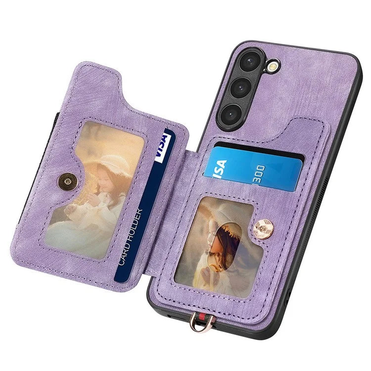 D4 For Samsung Galaxy S23+ Cell Phone Case RFID Blocking Card Holder Ring Kickstand Back Cover