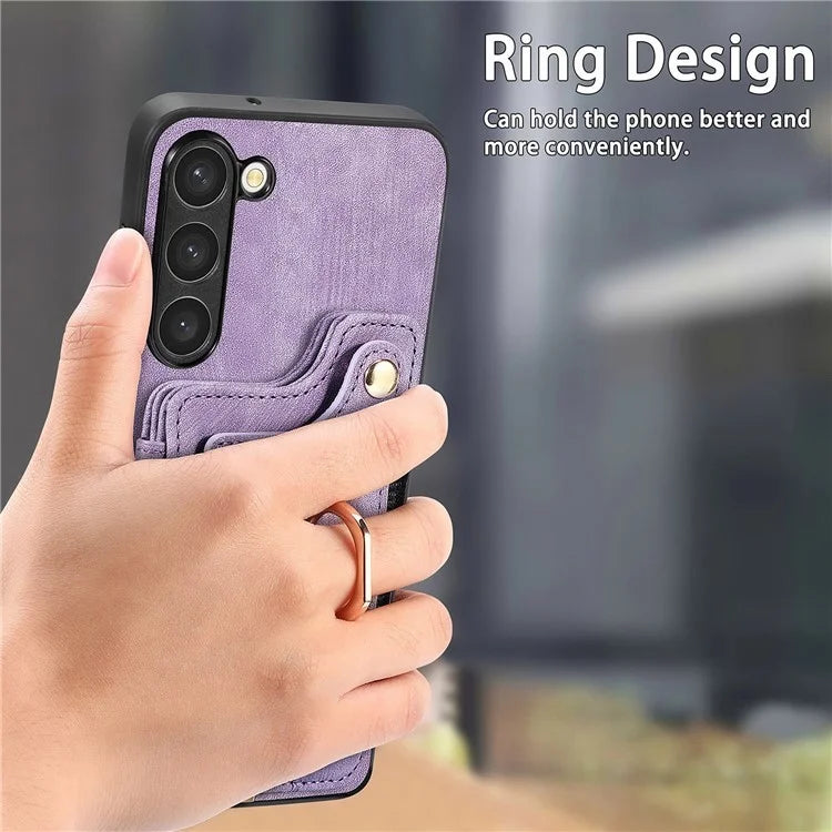 D4 For Samsung Galaxy S23+ Cell Phone Case RFID Blocking Card Holder Ring Kickstand Back Cover