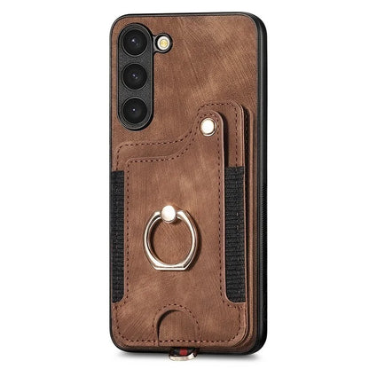 D4 For Samsung Galaxy S23+ Cell Phone Case RFID Blocking Card Holder Ring Kickstand Back Cover