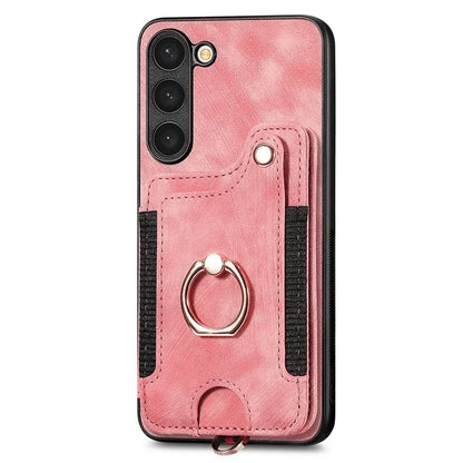 D4 Cell Phone Case for Samsung Galaxy S23 RFID Blocking Card Holder Ring Kickstand Back Cover