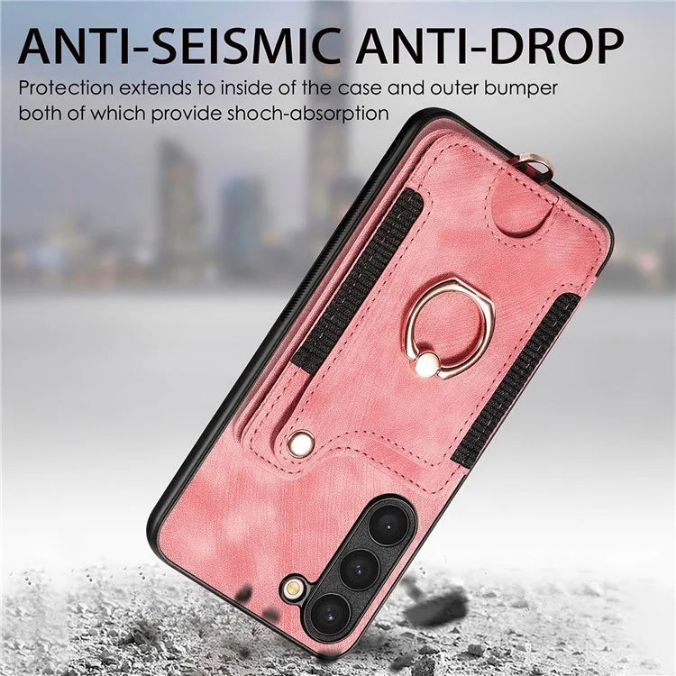 D4 Cell Phone Case for Samsung Galaxy S23 RFID Blocking Card Holder Ring Kickstand Back Cover