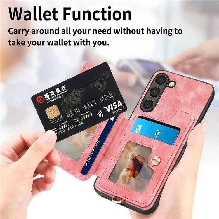 D4 Cell Phone Case for Samsung Galaxy S23 RFID Blocking Card Holder Ring Kickstand Back Cover