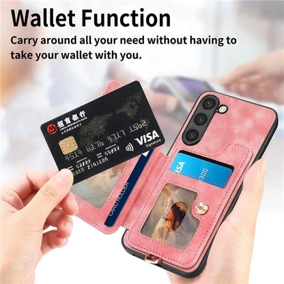 D4 Cell Phone Case for Samsung Galaxy S23 RFID Blocking Card Holder Ring Kickstand Back Cover