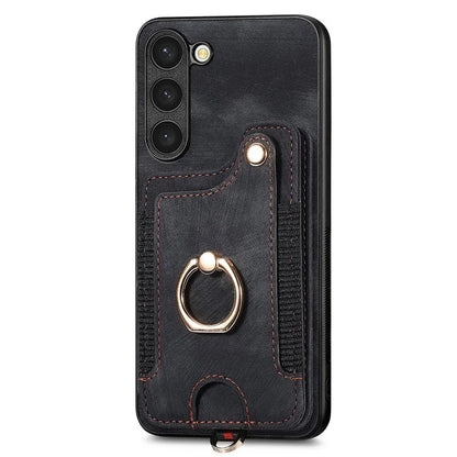 D4 Cell Phone Case for Samsung Galaxy S23 RFID Blocking Card Holder Ring Kickstand Back Cover