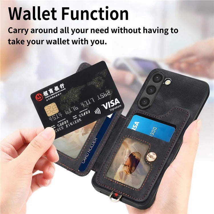 D4 Cell Phone Case for Samsung Galaxy S23 RFID Blocking Card Holder Ring Kickstand Back Cover