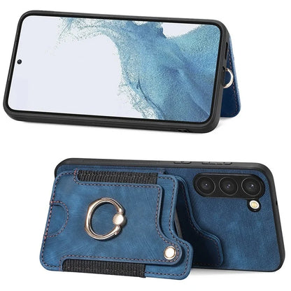D4 Cell Phone Case for Samsung Galaxy S23 RFID Blocking Card Holder Ring Kickstand Back Cover