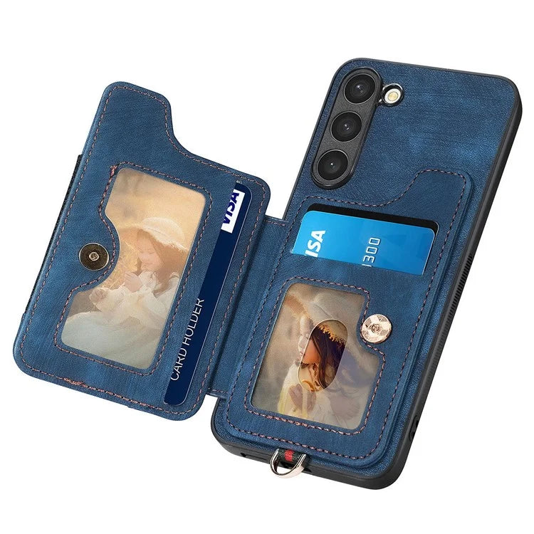 D4 Cell Phone Case for Samsung Galaxy S23 RFID Blocking Card Holder Ring Kickstand Back Cover
