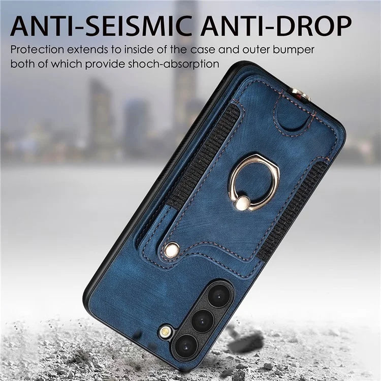D4 Cell Phone Case for Samsung Galaxy S23 RFID Blocking Card Holder Ring Kickstand Back Cover