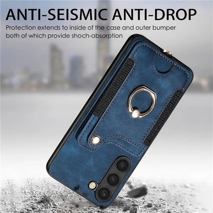 D4 Cell Phone Case for Samsung Galaxy S23 RFID Blocking Card Holder Ring Kickstand Back Cover