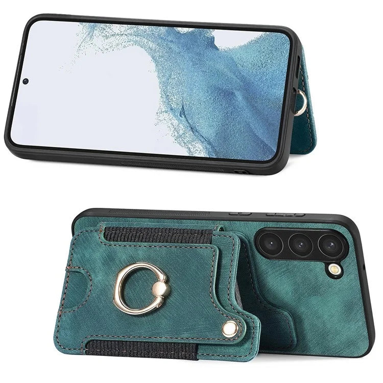 D4 Cell Phone Case for Samsung Galaxy S23 RFID Blocking Card Holder Ring Kickstand Back Cover