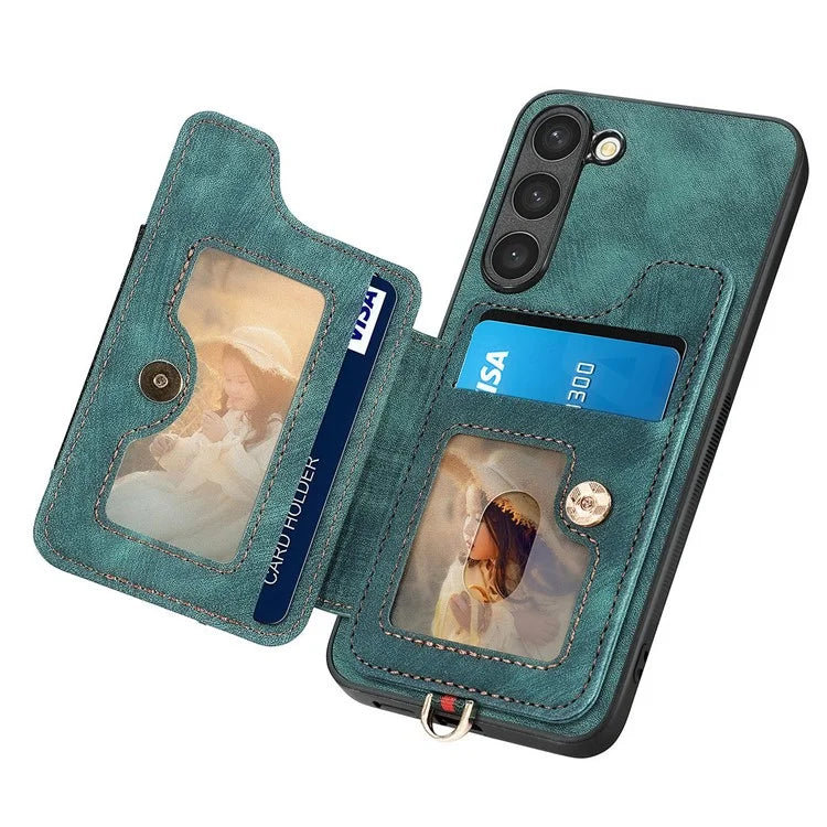 D4 Cell Phone Case for Samsung Galaxy S23 RFID Blocking Card Holder Ring Kickstand Back Cover