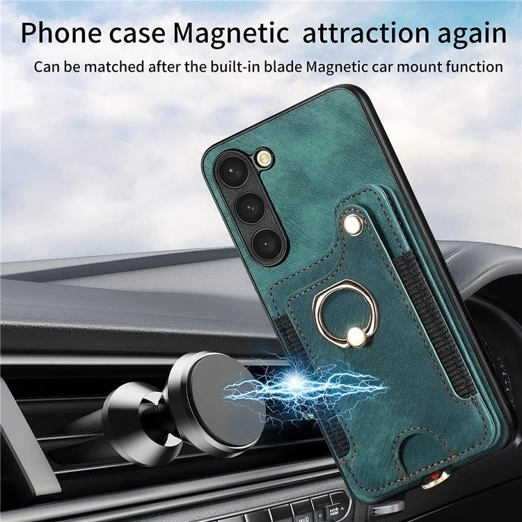 D4 Cell Phone Case for Samsung Galaxy S23 RFID Blocking Card Holder Ring Kickstand Back Cover