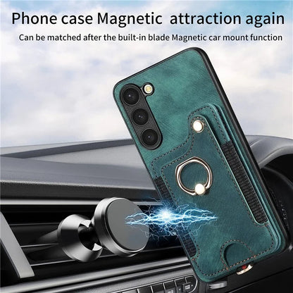 D4 Cell Phone Case for Samsung Galaxy S23 RFID Blocking Card Holder Ring Kickstand Back Cover