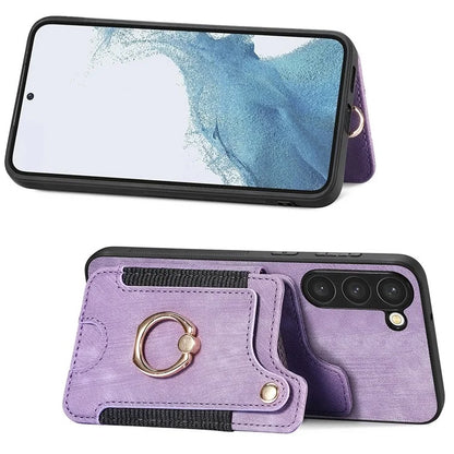 D4 Cell Phone Case for Samsung Galaxy S23 RFID Blocking Card Holder Ring Kickstand Back Cover