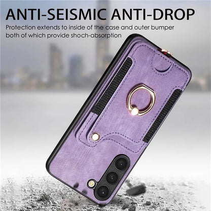 D4 Cell Phone Case for Samsung Galaxy S23 RFID Blocking Card Holder Ring Kickstand Back Cover
