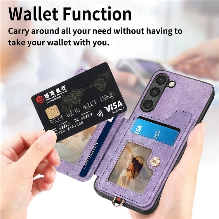 D4 Cell Phone Case for Samsung Galaxy S23 RFID Blocking Card Holder Ring Kickstand Back Cover