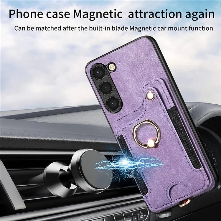 D4 Cell Phone Case for Samsung Galaxy S23 RFID Blocking Card Holder Ring Kickstand Back Cover