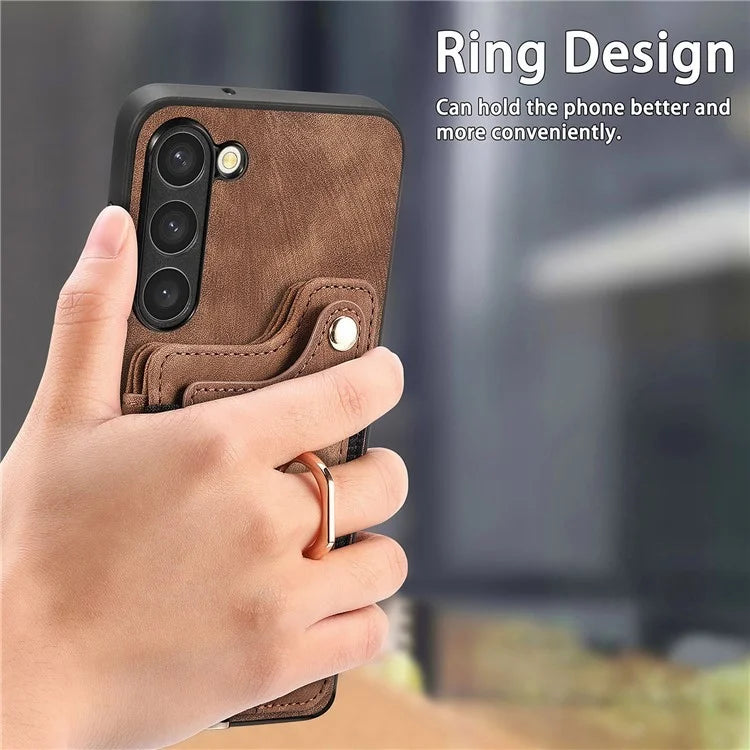 D4 Cell Phone Case for Samsung Galaxy S23 RFID Blocking Card Holder Ring Kickstand Back Cover