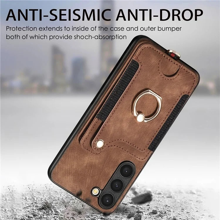 D4 Cell Phone Case for Samsung Galaxy S23 RFID Blocking Card Holder Ring Kickstand Back Cover