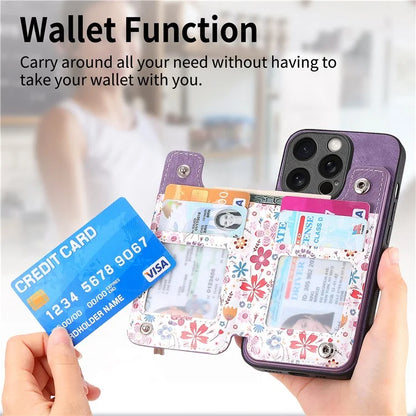 D10 For iPhone 13 Pro 6.1 inch Phone Cover Colorful Printed Card Holder Zipper Design Protective Case