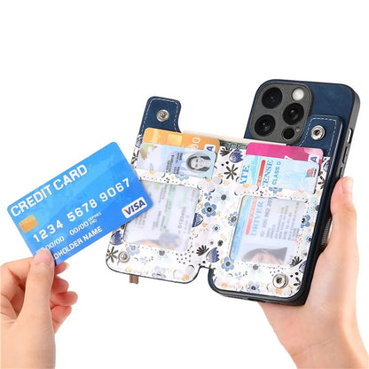 D10 For iPhone 13 Pro 6.1 inch Phone Cover Colorful Printed Card Holder Zipper Design Protective Case