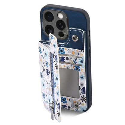 D10 For iPhone 13 Pro 6.1 inch Phone Cover Colorful Printed Card Holder Zipper Design Protective Case