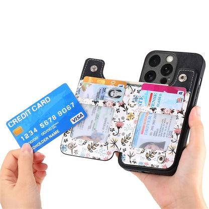 D10 For iPhone 13 Pro 6.1 inch Phone Cover Colorful Printed Card Holder Zipper Design Protective Case