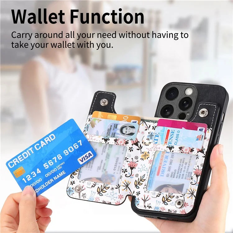 D10 For iPhone 13 Pro 6.1 inch Phone Cover Colorful Printed Card Holder Zipper Design Protective Case
