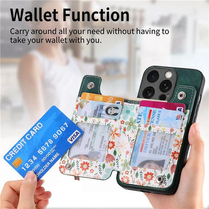 D10 For iPhone 13 Pro 6.1 inch Phone Cover Colorful Printed Card Holder Zipper Design Protective Case